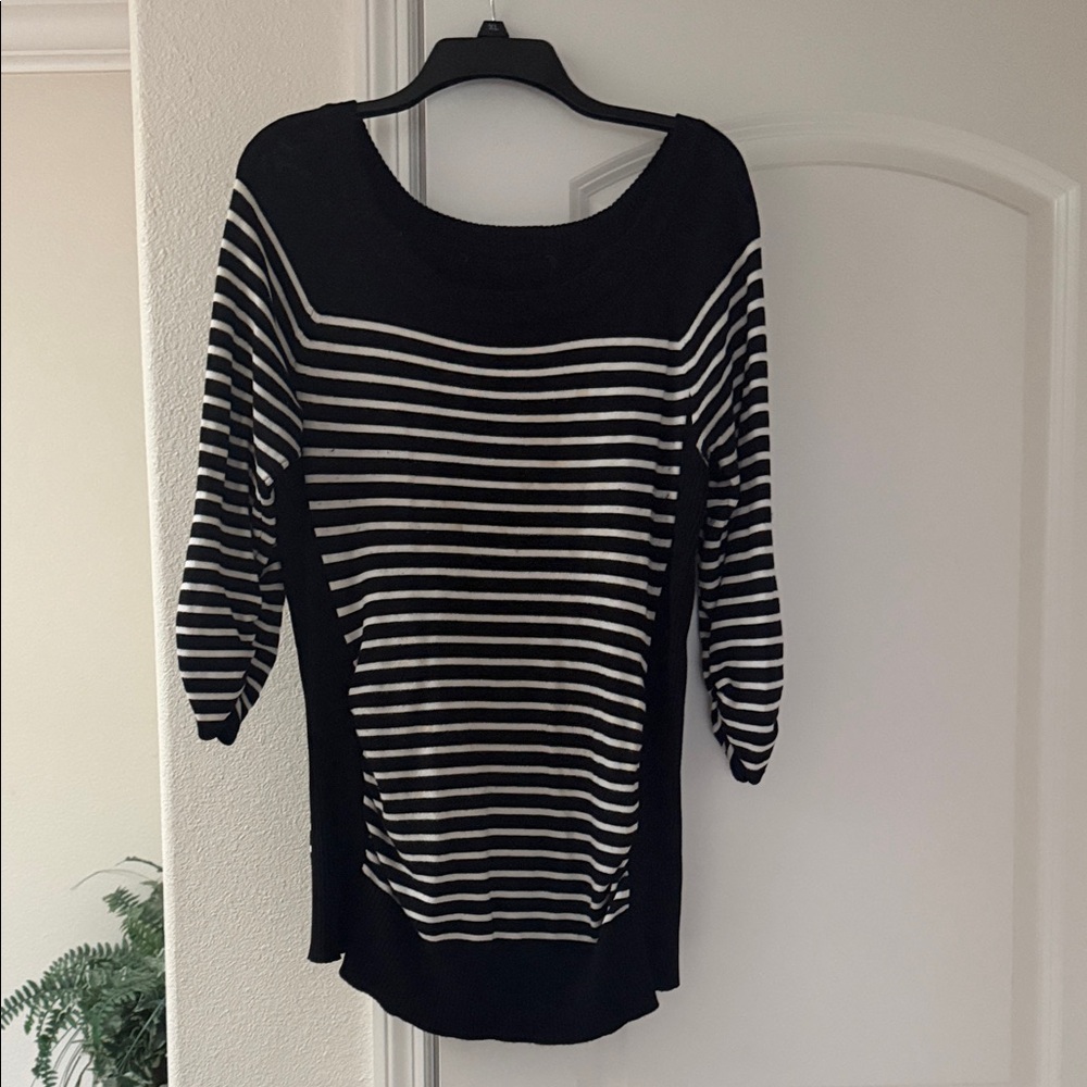 INC International Concepts Black & White Striped Scoop-Neck Sweater